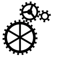 A logo showing gear sets